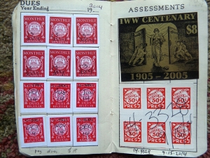 A Wobbly red card with dues stamps.